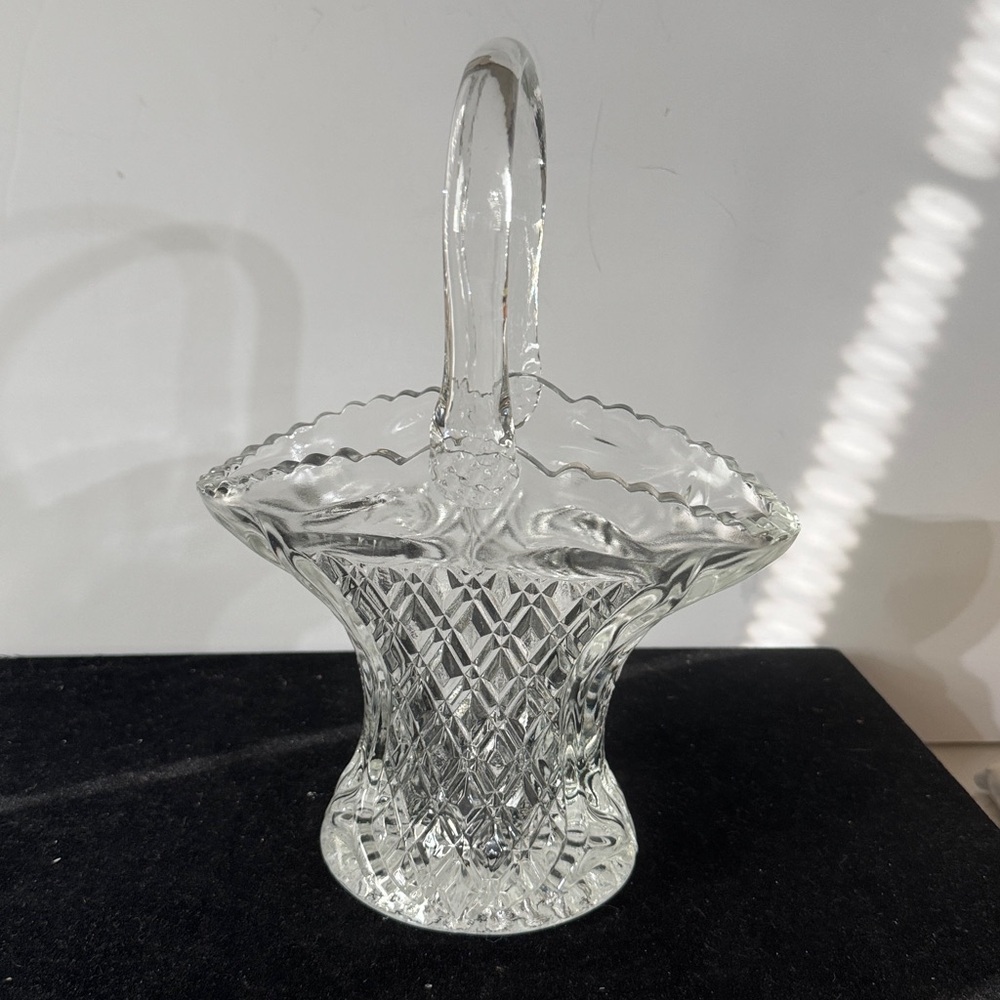 Vintage Princess House Diamond Cut Crystal Glass Basket With Handle 10”x 7.5”